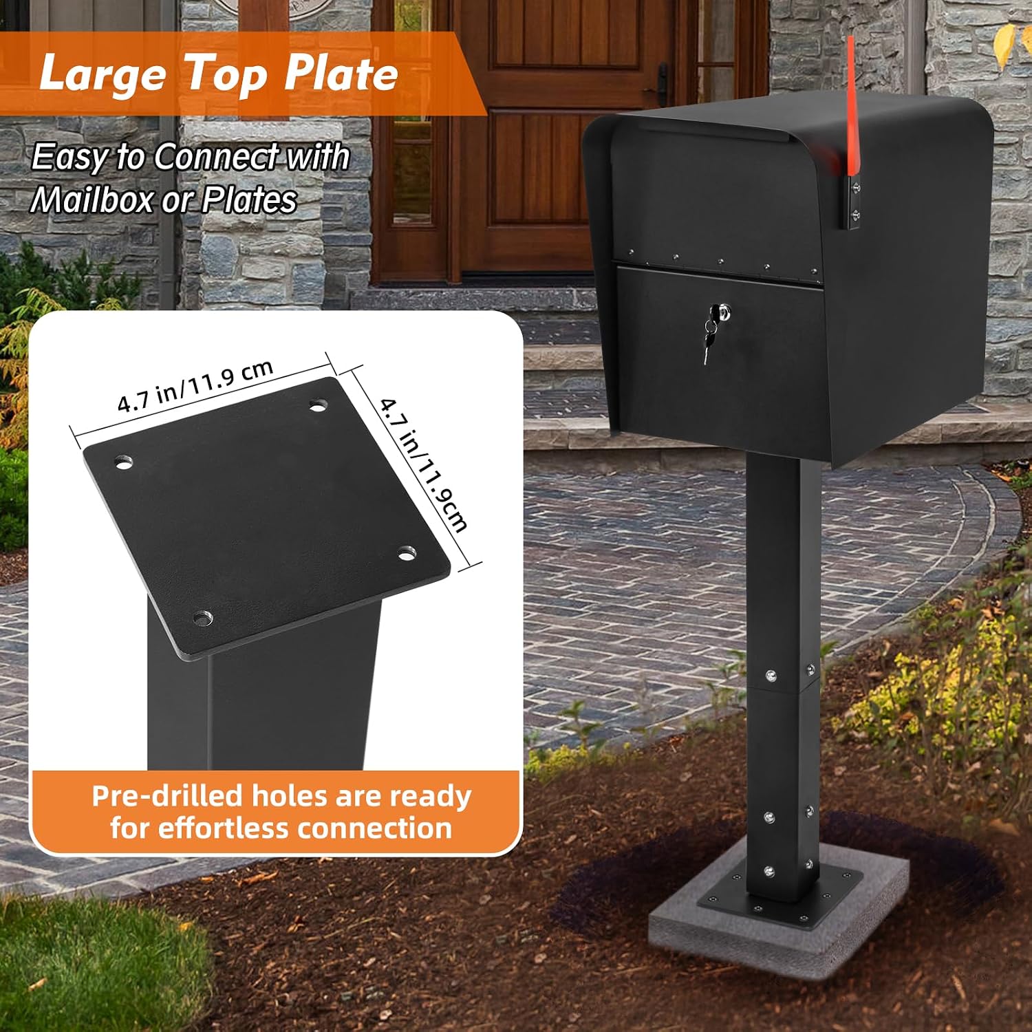 Mailbox Post with Post Base, 27 inch, Heavy Duty Q235 Steel Mailbox Posts for Outside, High Mounting Post for Street