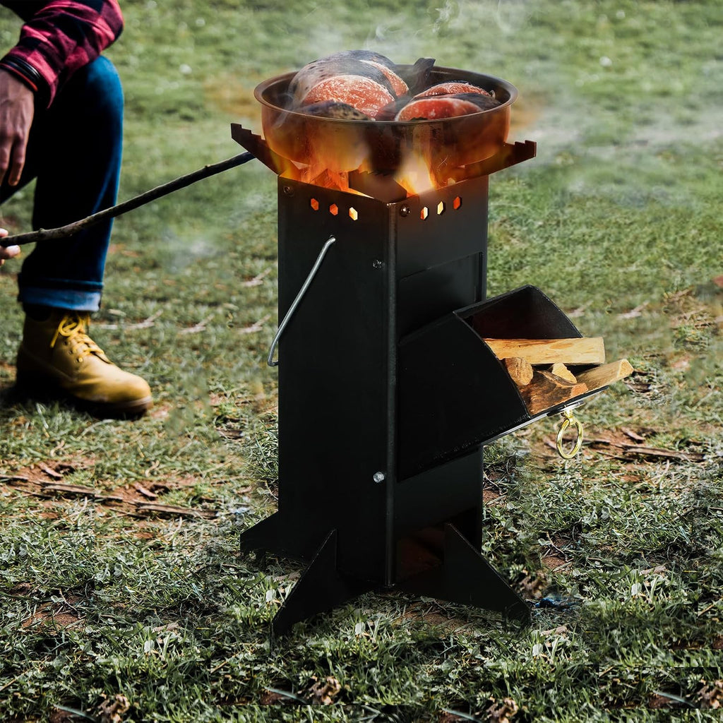 Portable Rocket Stove Camping, Foldable Mini Wood Burning Camp Stove for Cooking with Stand Outdoor Backpacking