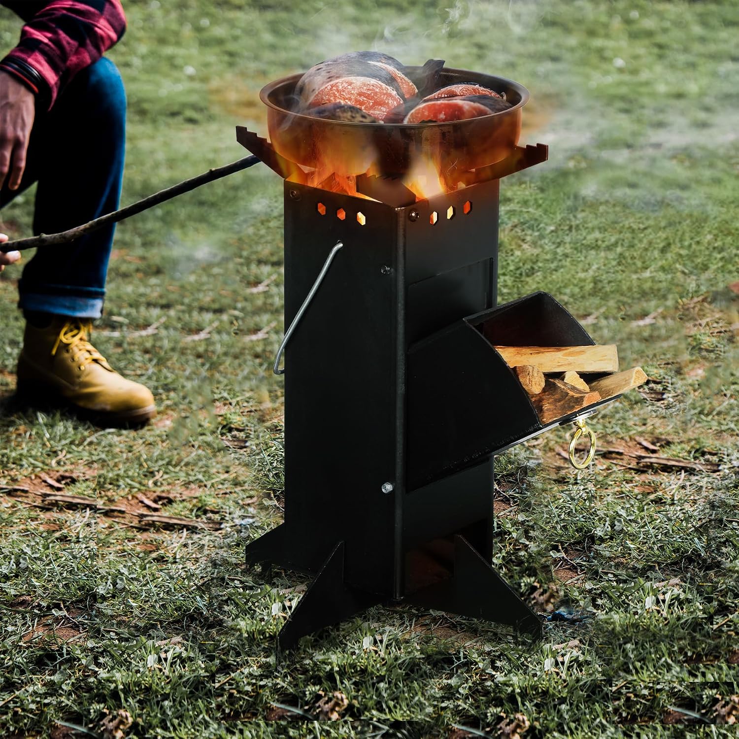 Portable Rocket Stove Camping, Foldable Mini Wood Burning Camp Stove for Cooking with Stand Outdoor Backpacking