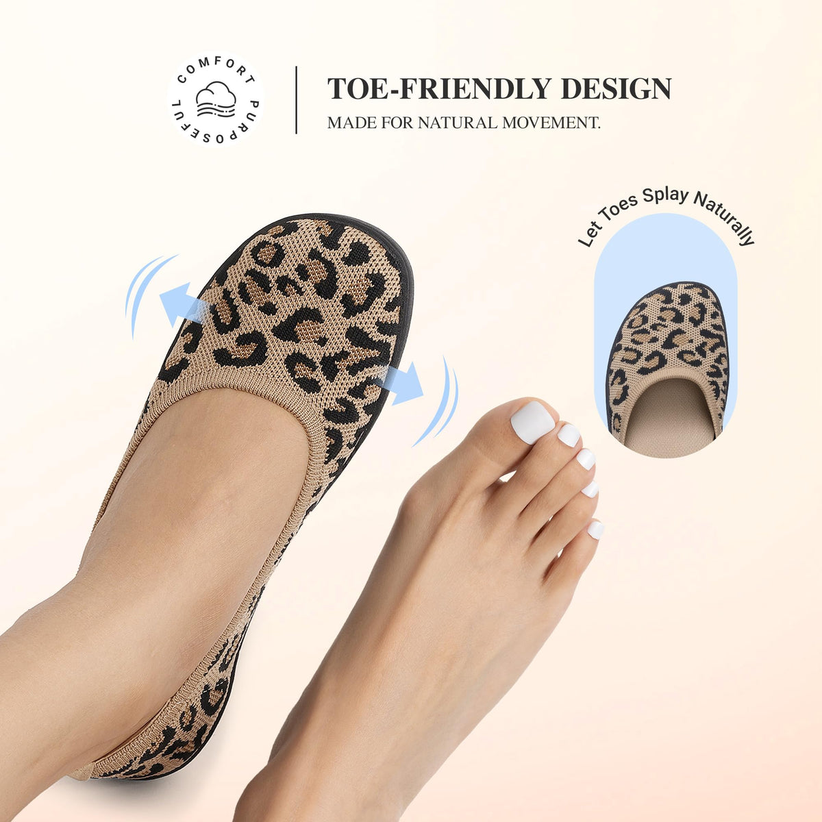 Women's Ballet Wide Toe Flats,Leopard,9