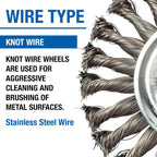 Mercer Industries 186540-5" x 1/2" x 5/8"-11 Knot Wire Wheel, .020 Carbon Steel Wire