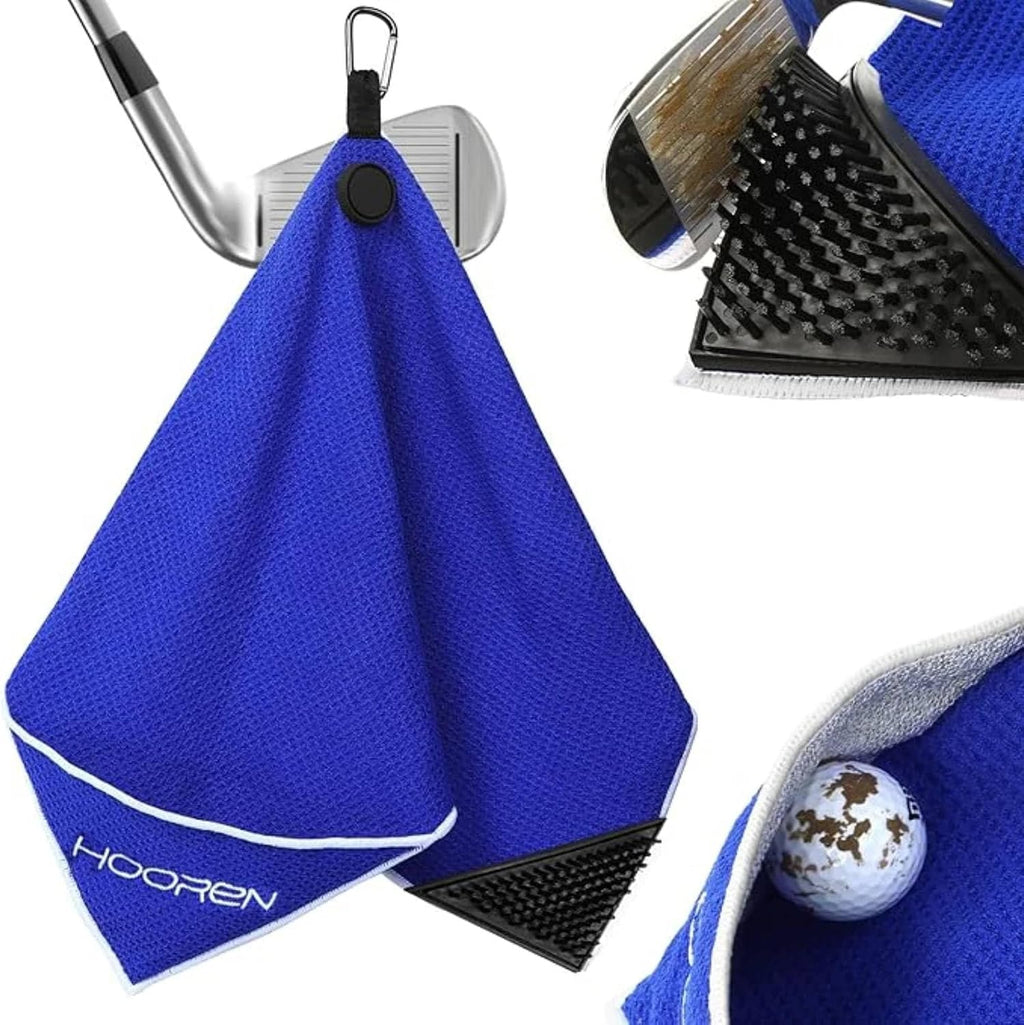 Magnetic Golf Towel, 4-in-1 Golf Club Cleaning Kit with Groove Cleaner Brush & Storage Pocket, 3-Stage Waffle