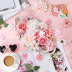 100 Pcs Assorted Fake Flower Heads with Long Stem,Pink