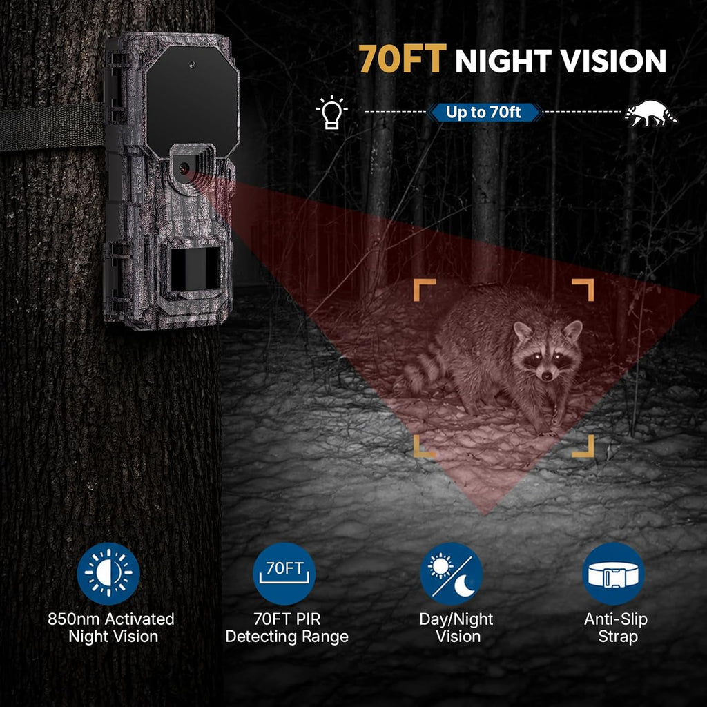 36MP 2K Mini Trail Camera with Secure Mounting, IP66 Waterproof | Game Camera with 0.1s Fast Trigger, Night Vision