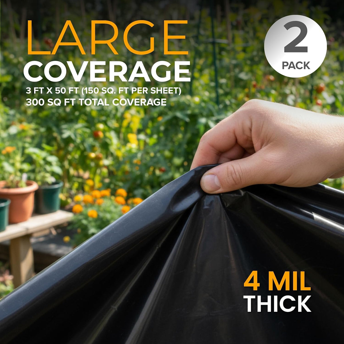 Black Plastic Sheeting 3' x 50', 4 Mil 2 Pack Landscape Weed Barrier Film