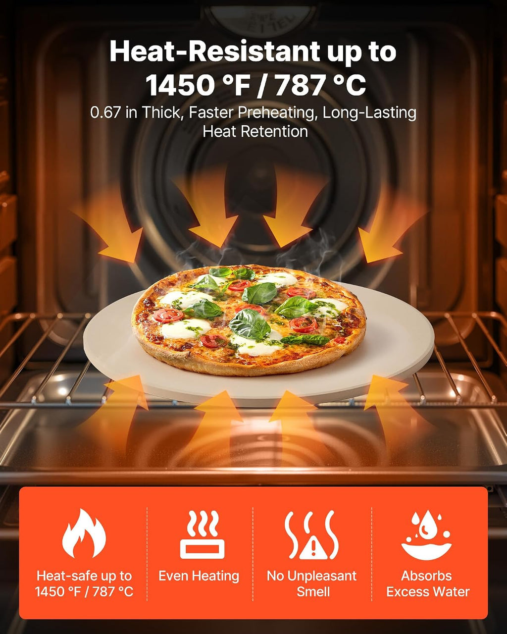 Pizza Stone, 15 in Round Pizza Stone, 0.67 in Large Cordierite Baking-Stone with Metal Peel, Scrape, 1450℉