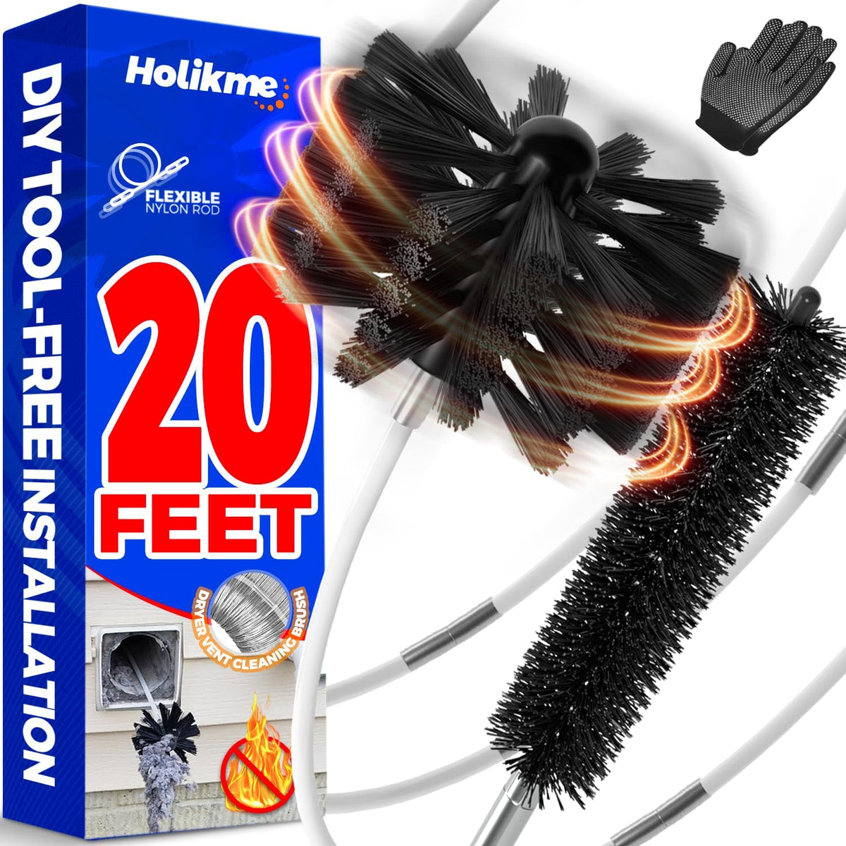 Dryer Vent Cleaner Kit - 20Ft Flexible Lint Brush for Deep Cleaning