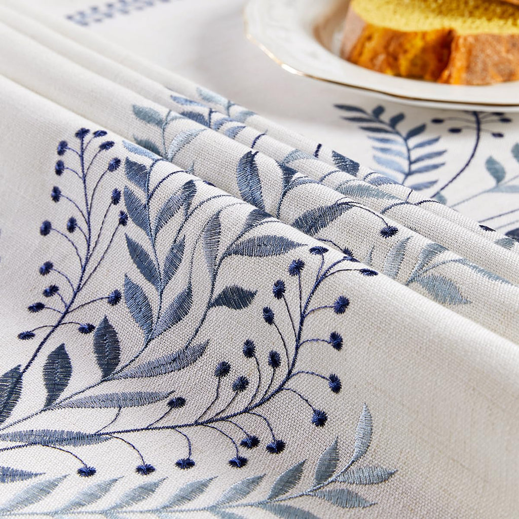 Linen Style Embroidered Tablecloth 55"x71" Rectangle Blue