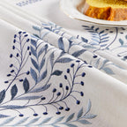 Linen Style Embroidered Tablecloth 55"x71" Rectangle Blue