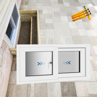 Basement Sliding Windows, Shed Windows with Tempered Glass and Fiberglass Screen, Includes Expansion Screws, for