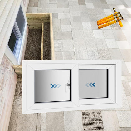 Basement Sliding Windows, Shed Windows with Tempered Glass and Fiberglass Screen, Includes Expansion Screws, for