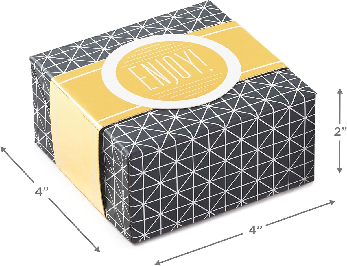 Small Gift Boxes with Wrap Band (2-Pack: Gray Geometric, Gold "Enjoy!") 4 inch Boxes for Weddings, Graduations