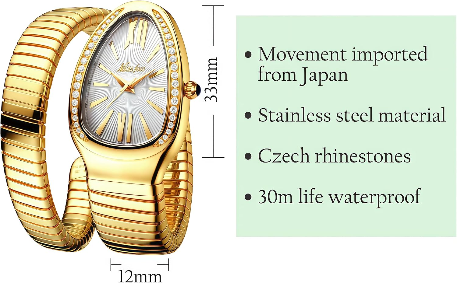 Snake Face Watch for Women 5.9-7.1in Snake Shape Face Women Watches Ladies Watches Waterproof Steel Dainty Dress