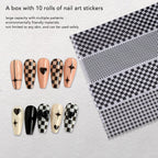 1 Box Nail Foil Transfer Stickers Decals, Print Black White Plaid Nail Art Sticker, DIY Nail Art Design Tool Stickers
