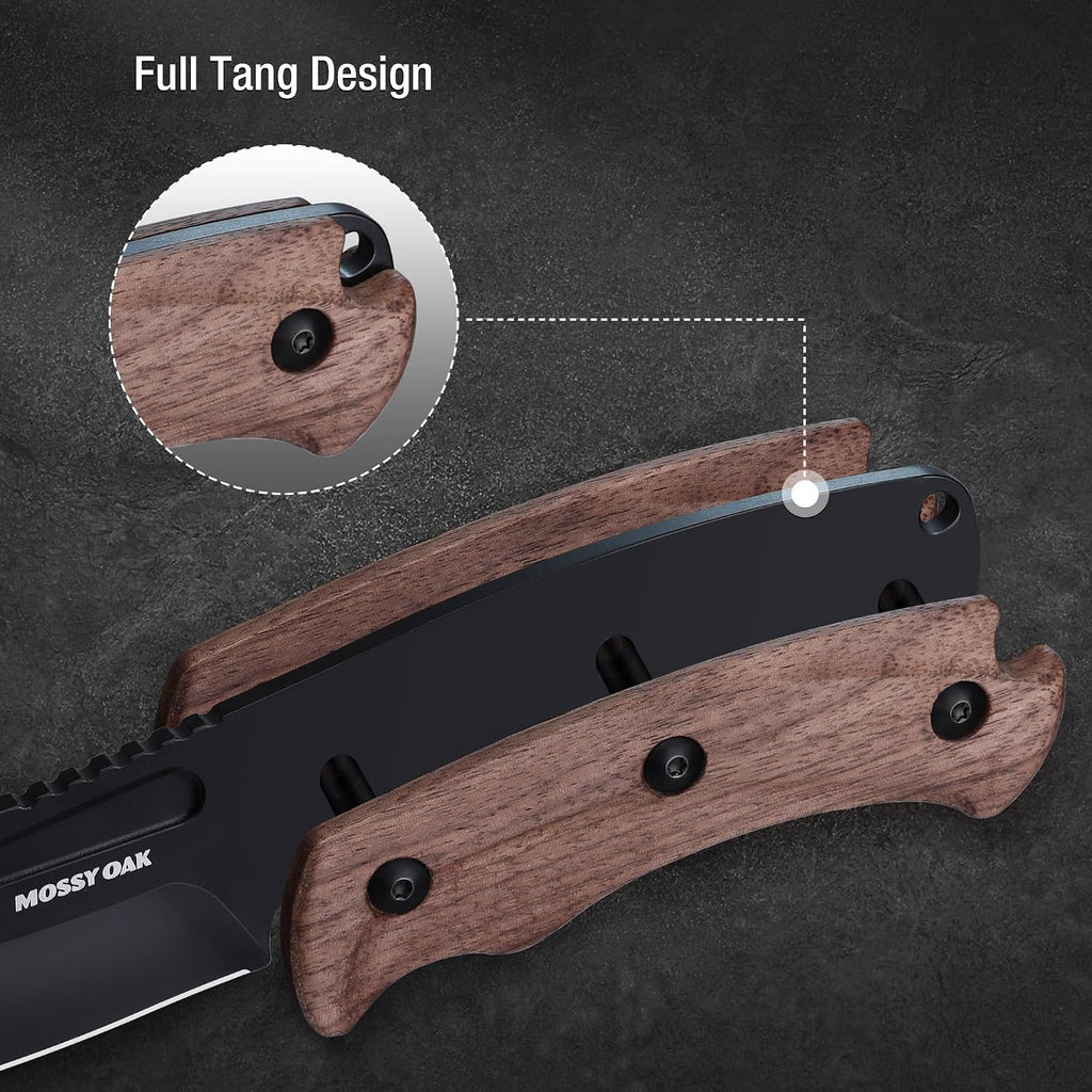 8.5" Full-tang Fixed Blade Knife w/Sheath (Wooden Handle-Brown) | Stainless Steel Blade; Outdoor Knives for Survival