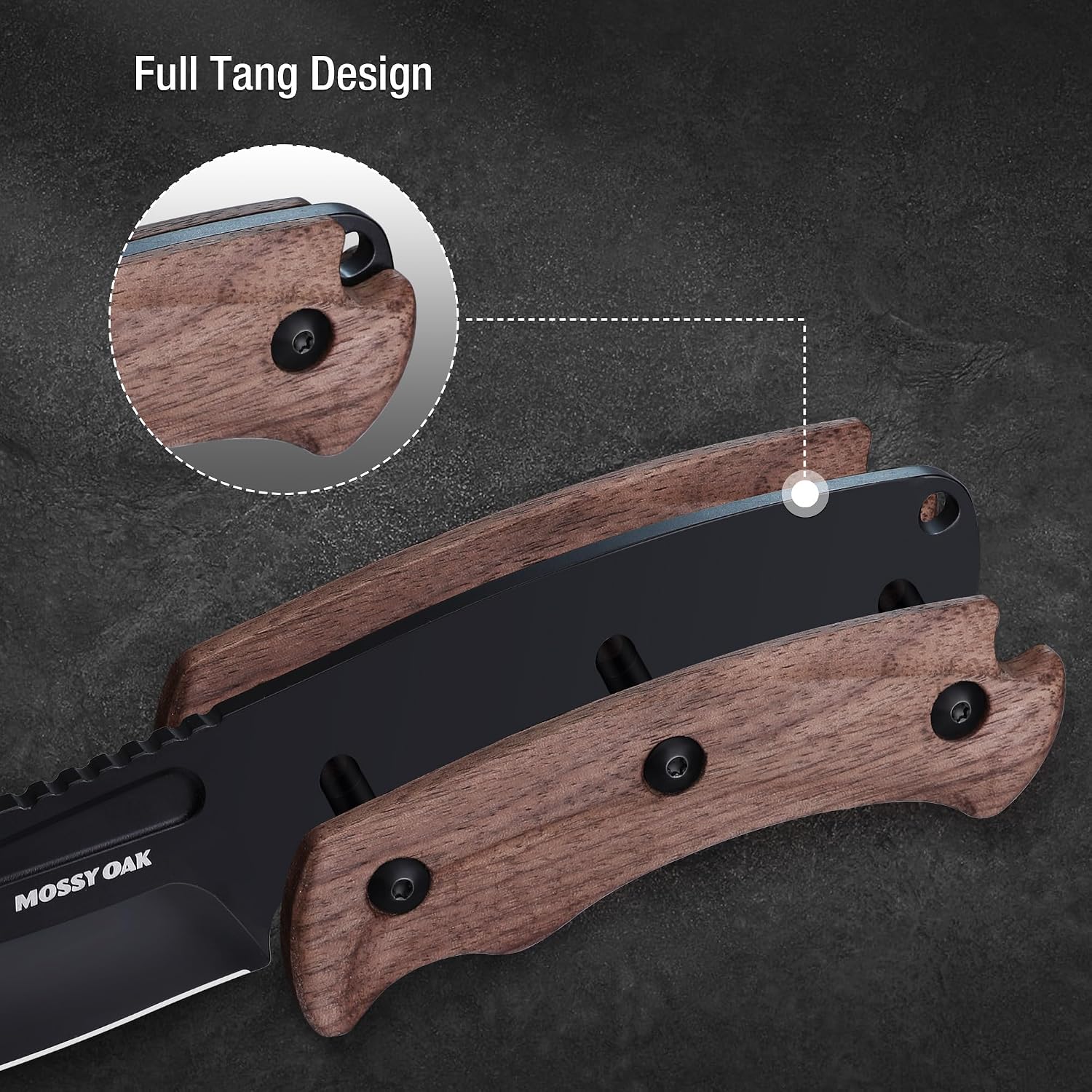8.5" Full-tang Fixed Blade Knife w/Sheath (Wooden Handle-Brown) | Stainless Steel Blade; Outdoor Knives for Survival