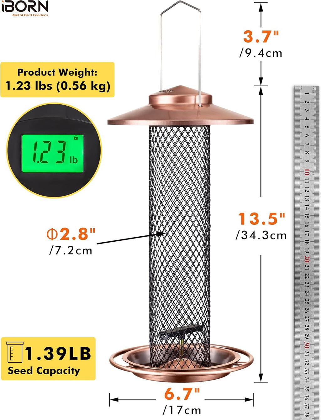 Peanut & Sunflower Seed Bird Feeder,13.5 Inch Metal Mesh Tube Squirrel‑Proof Hanging Birdfeeder for Outdoors,17cm