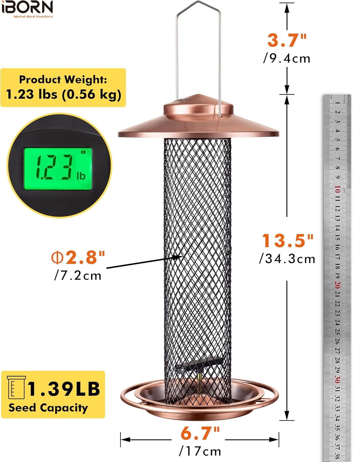Peanut & Sunflower Seed Bird Feeder,13.5 Inch Metal Mesh Tube Squirrel‑Proof Hanging Birdfeeder for Outdoors,17cm