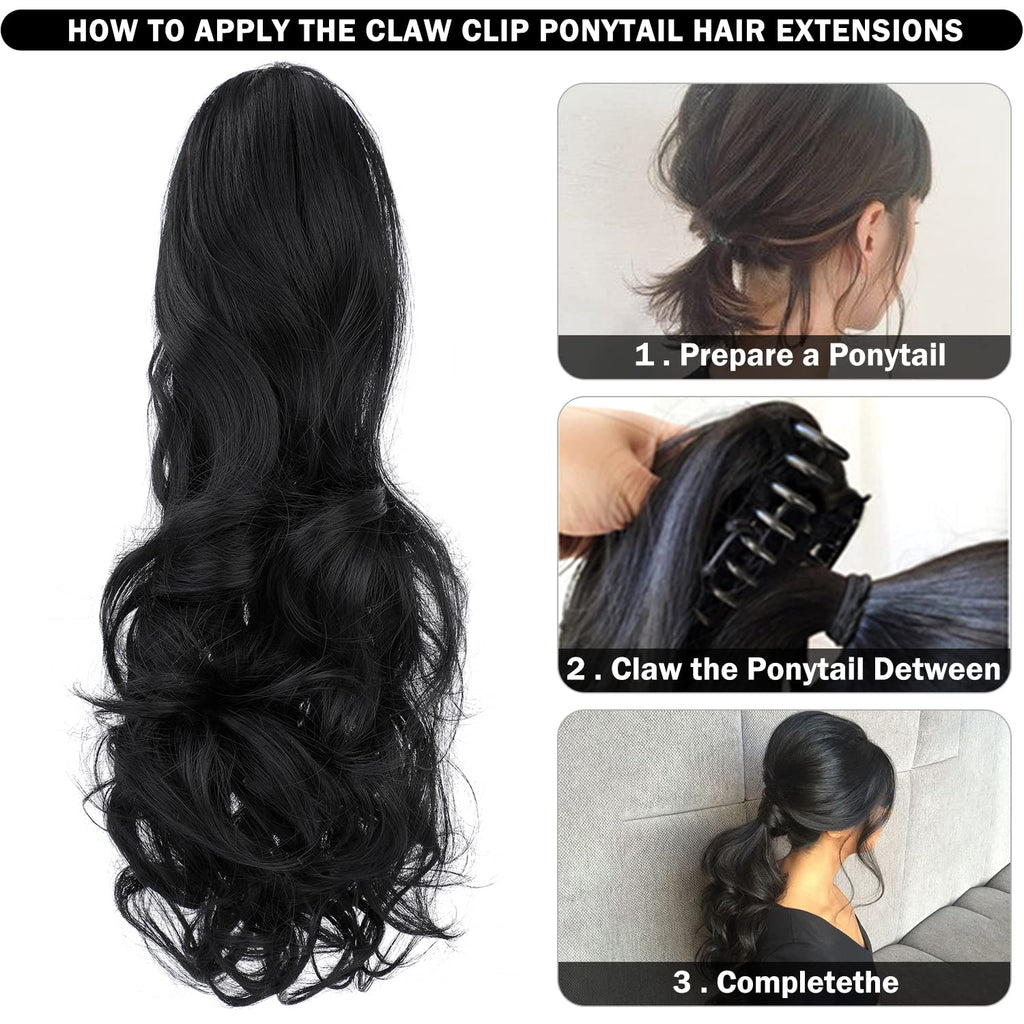 18" Wavy Ponytail Extension, Ash Blonde Mix Light Brown | Claw Clip, Long Pony Tails for Women, Wave Hairpiece