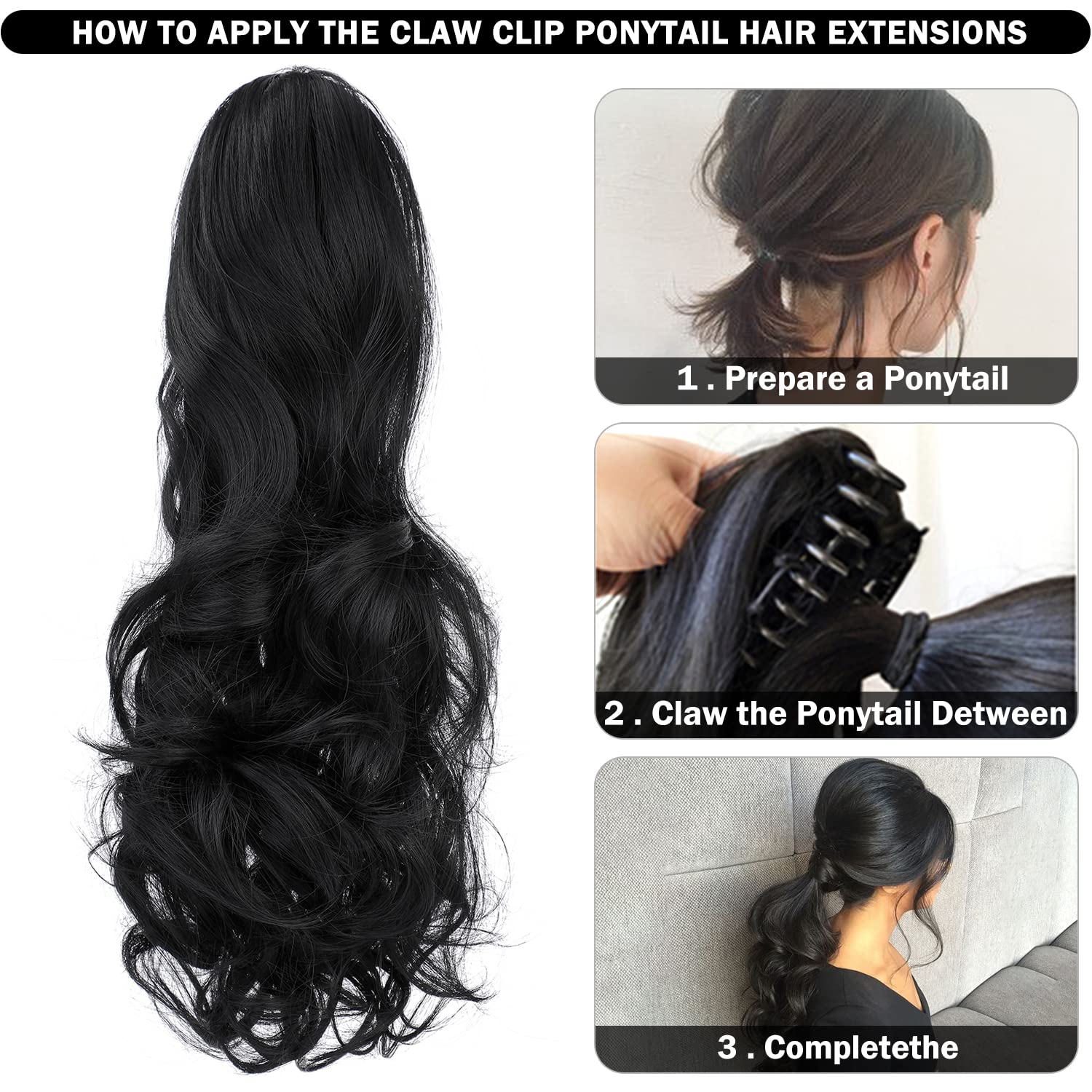 18" Wavy Ponytail Extension, Ash Blonde Mix Light Brown | Claw Clip, Long Pony Tails for Women, Wave Hairpiece