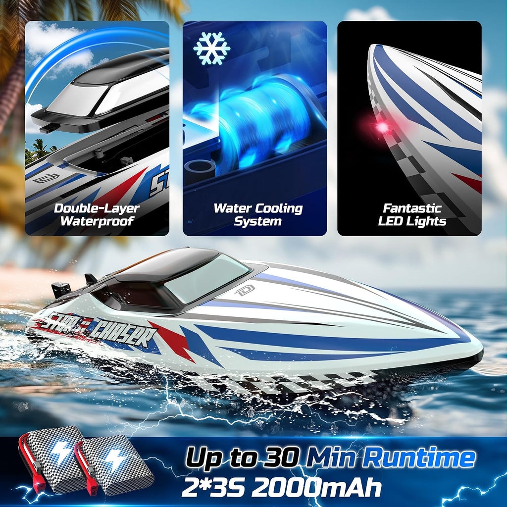16" Brushless RC Boat for Adults, 35+ KPH, Self-Righting, 2 Batteries | 3S Power, Capsize Recovery, Carrying Case