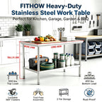 24"x48" Heavy Duty Stainless Steel Work Table with Adjustable Feet