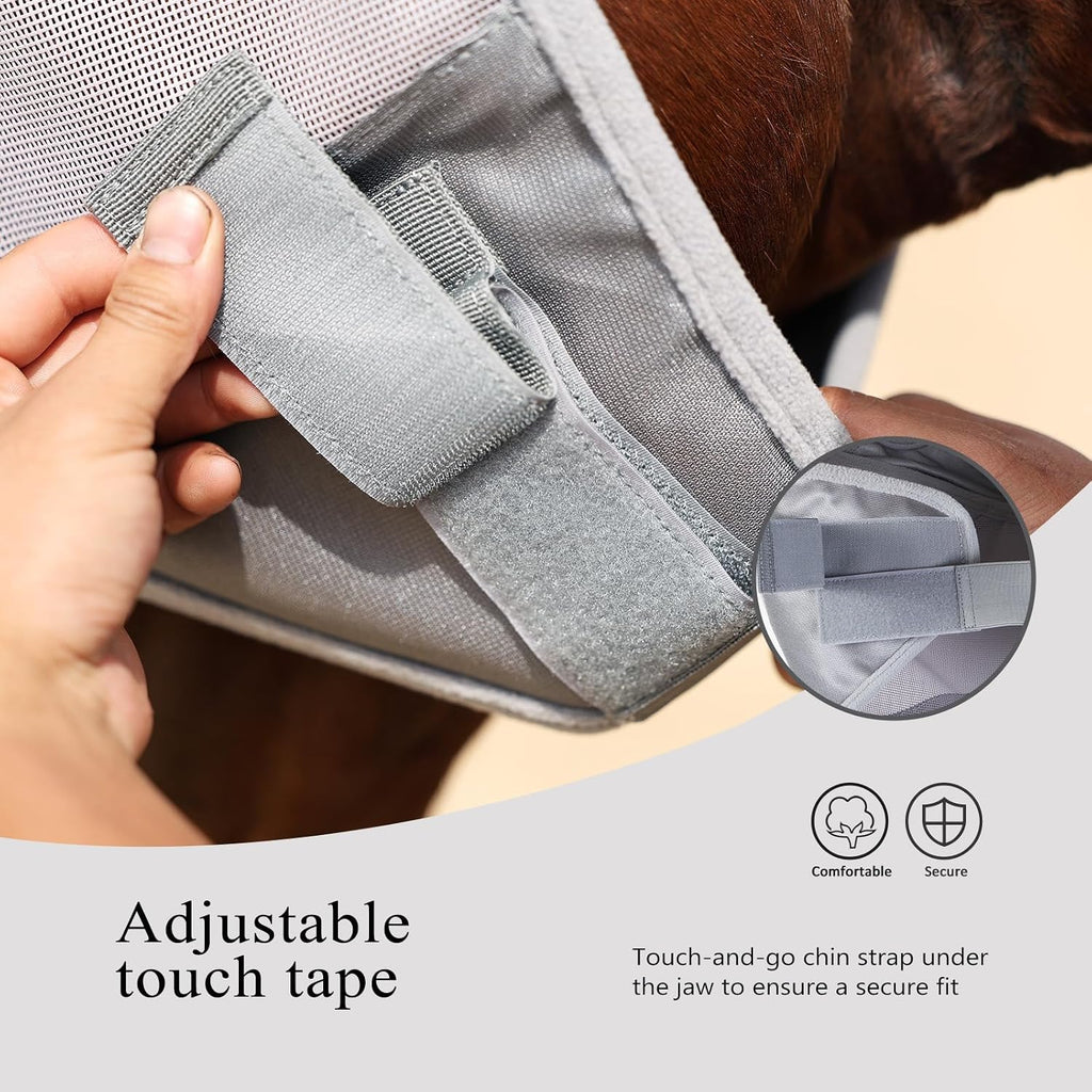 Full Face Horse Fly Mask UV Protection and Breathable for Equine Use Comfortable Grey L