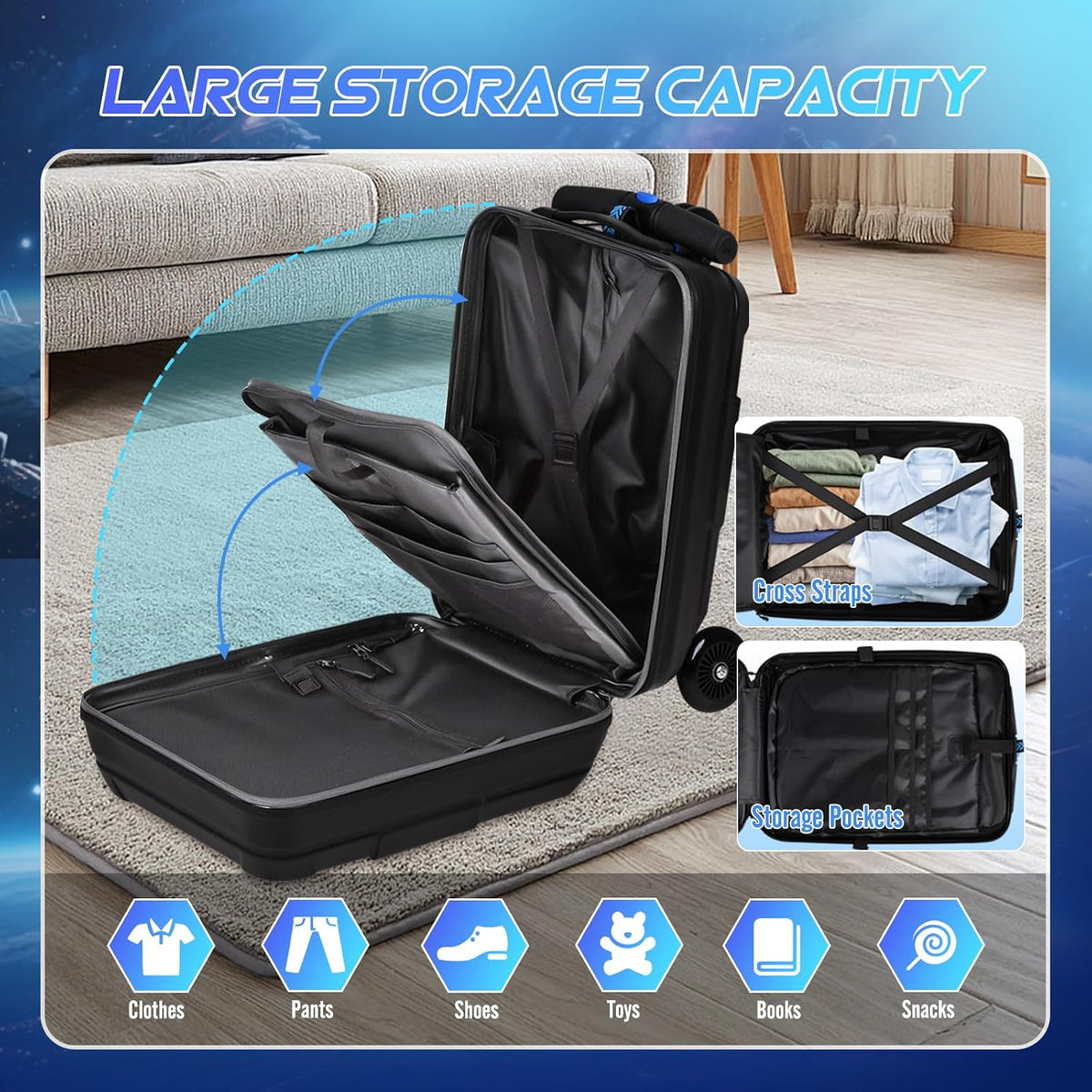 2-in-1 Scooter Suitcase for Kids & Adults, Foldable Ride On Luggage