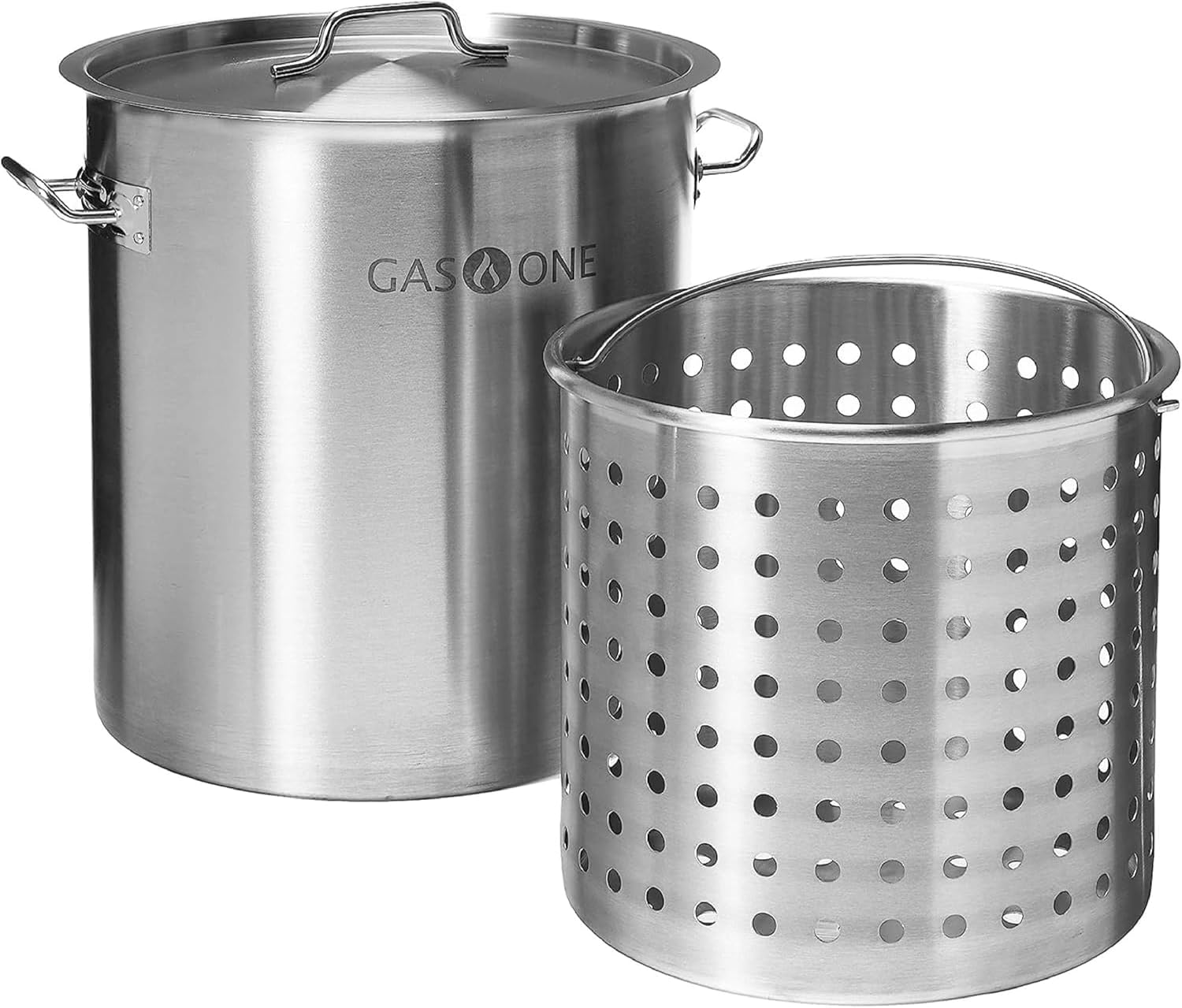 GasOne Stainless Steel Stockpot with Basket – 36qt Stock Pot with Lid and Reinforced Bottom – Heavy-Duty Cooking Pot