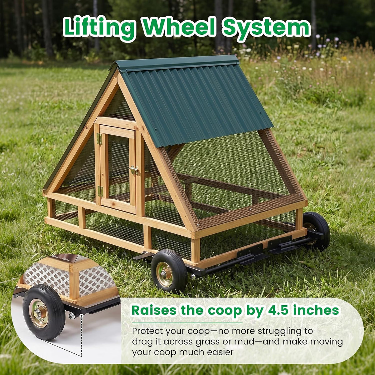 Chicken Coop Wheel Kit with Lift Assist Handle
