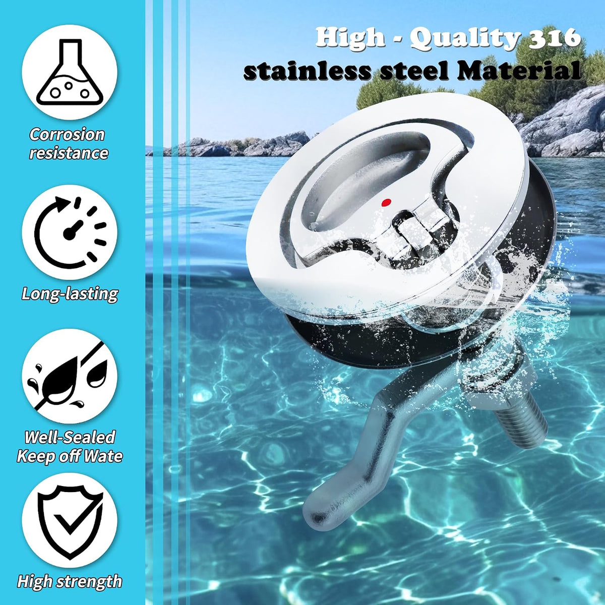Boat Cam Latch, Marine 316 Stainless Steel Boat Hatch Latch with Back Plate, Flush Pull Handle & Adjustable Arm Includes Installation Screws Marine Hatch Deck Hardware for Ships, Yachts, RVs 1pcs/2pcs