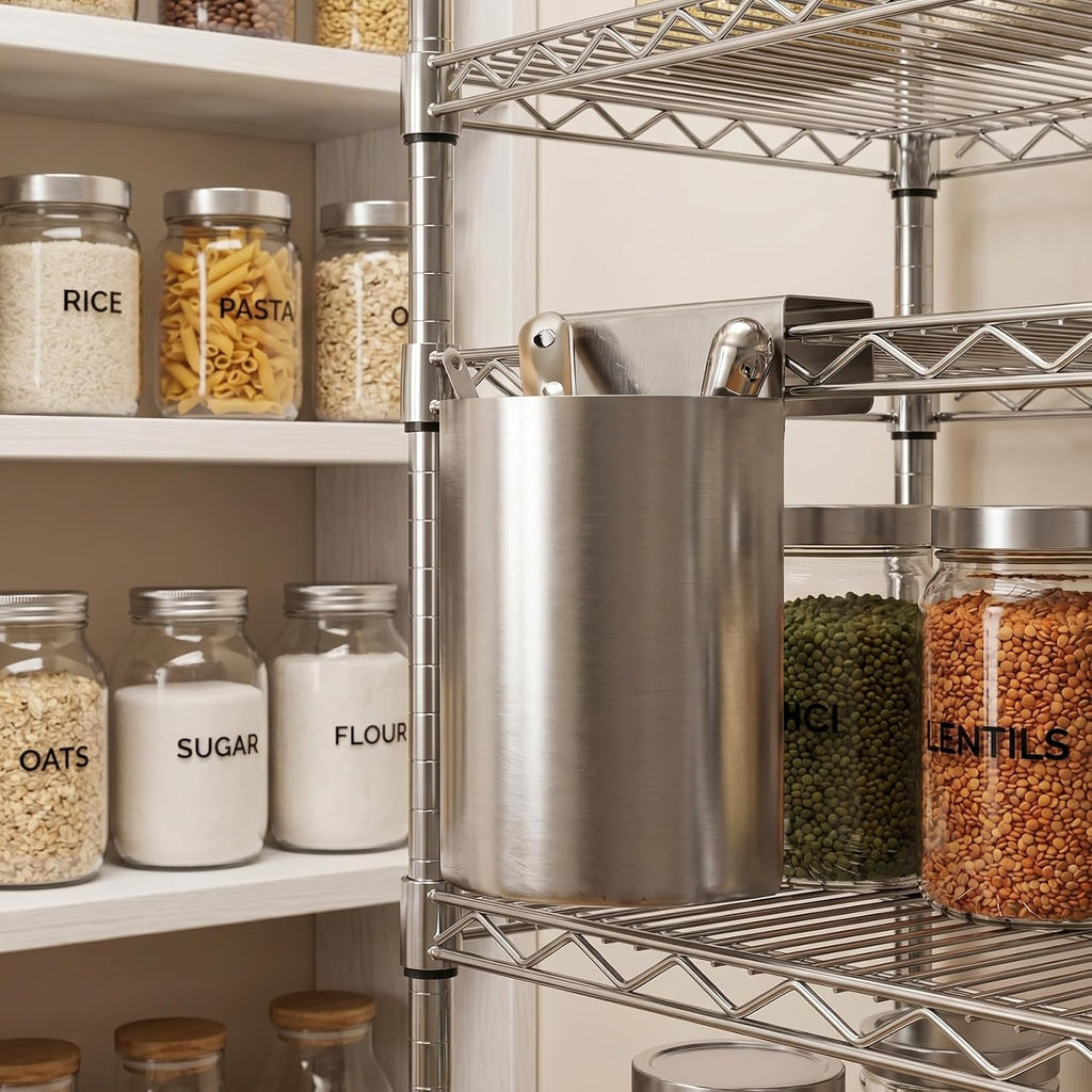 Ice Scoop Holder, Stainless Steel Ice Scoop and Holder Hanging Organizer for Fridge Shelf, Freezer, Pantry