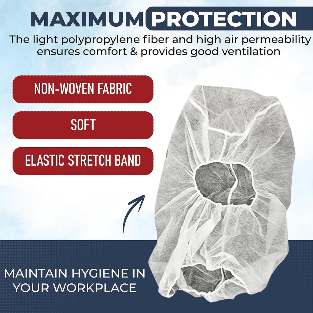 Hair Net and Beard Net | 100 Pack, White | Disposable Protective Hairnets and Beard Net Combo for Full Face, Hairnets