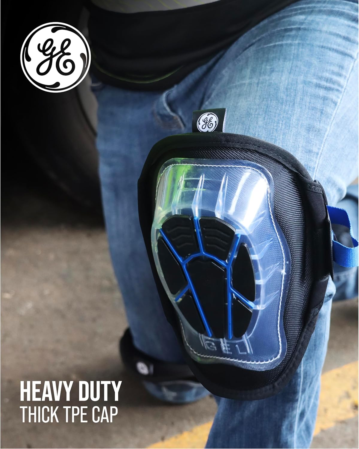 GE Heavy Duty Knee Pads - Gel Padding Knee Guards Durable Comfort - Black