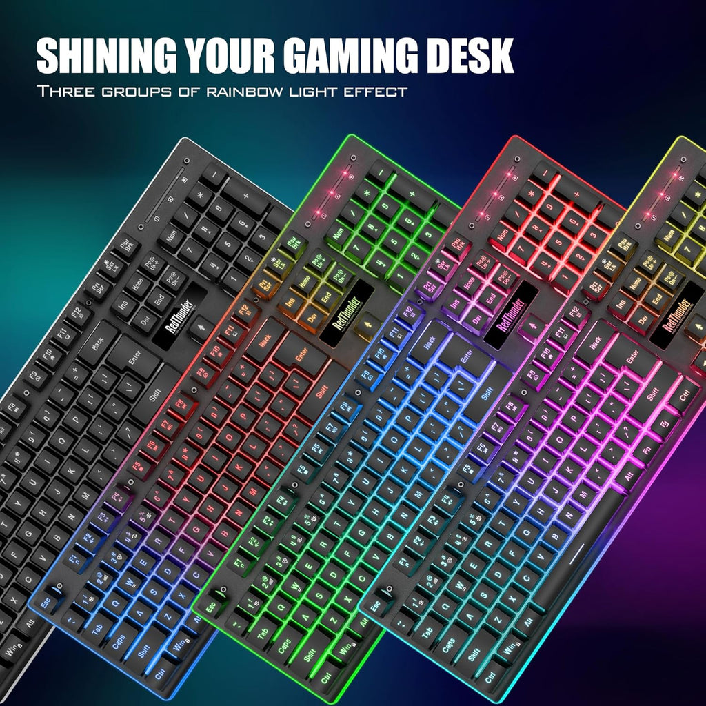 K10 Wireless Gaming Keyboard and Mouse Combo, LED Backlit Rechargeable 3800mAh Battery, Mechanical Feel Anti-ghosting