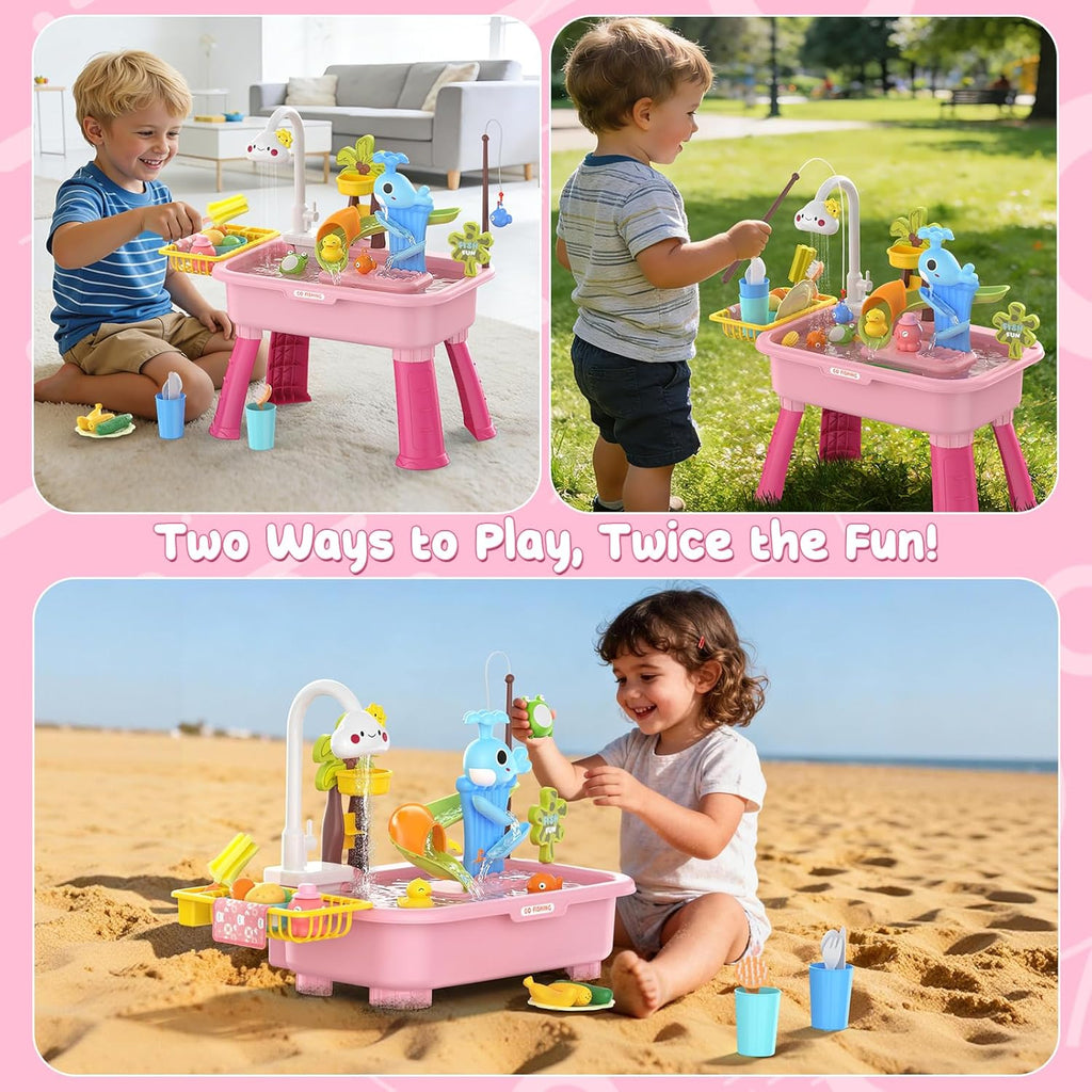 2026 Upgraded Water Table for Toddlers 1-3 - Outdoor Toys for Kids Ages 4-8 with Pump, Summer Outside Sensory