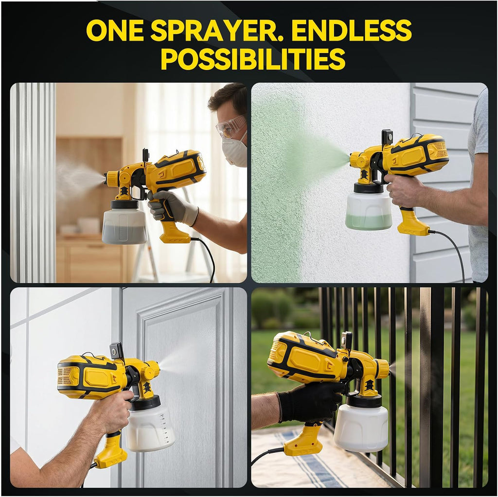 Cordless Paint Sprayer with LED Light, HVLP Spray Compatible with DEWALT 20V Battery, 1400ml Container, 4 Brass