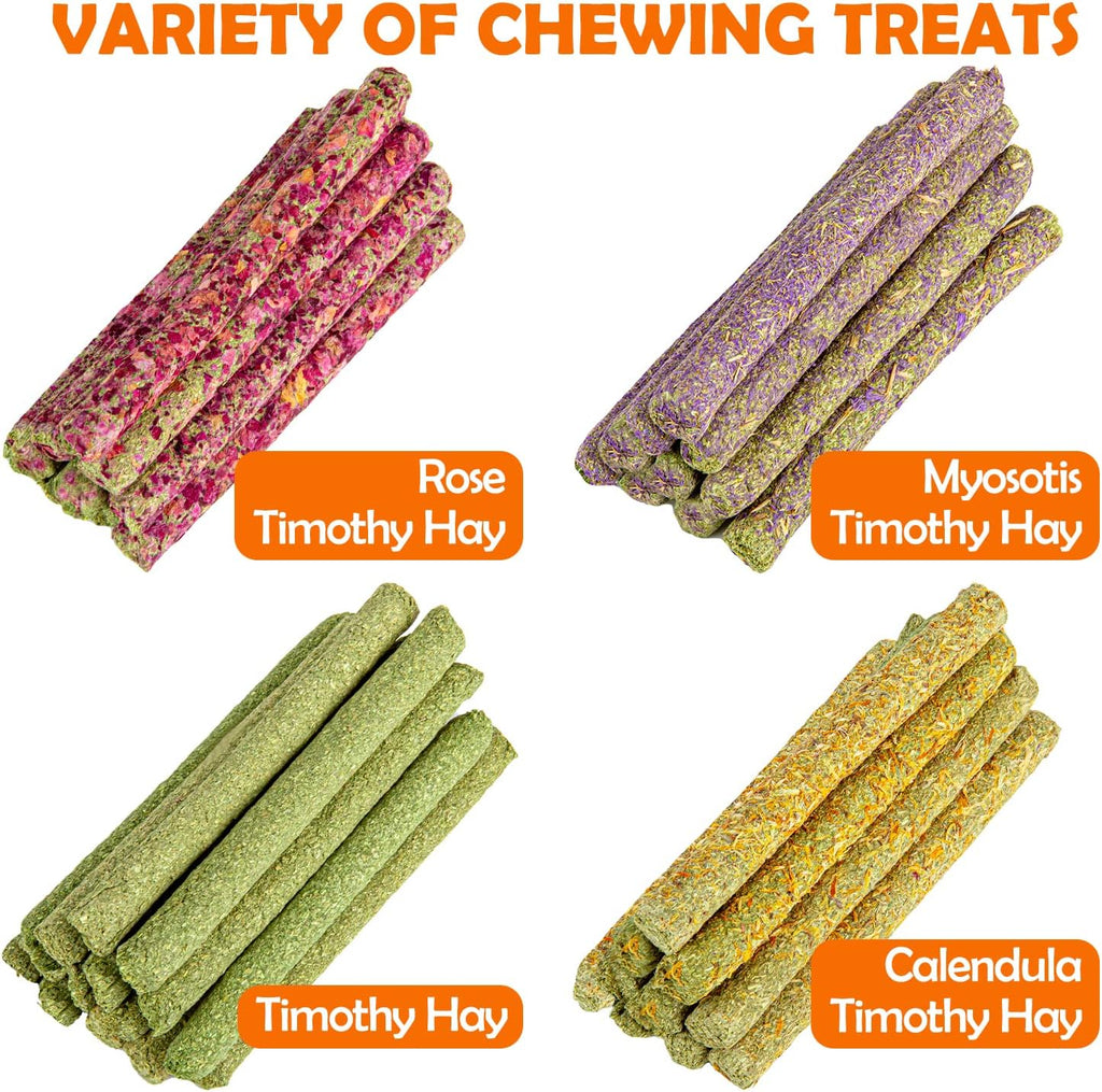 Timothy Hay Sticks - 44Pcs Natural Chews for Teeth - Handmade Rabbit & Guinea Pig Toys - Chinchilla, Rat, Hamster