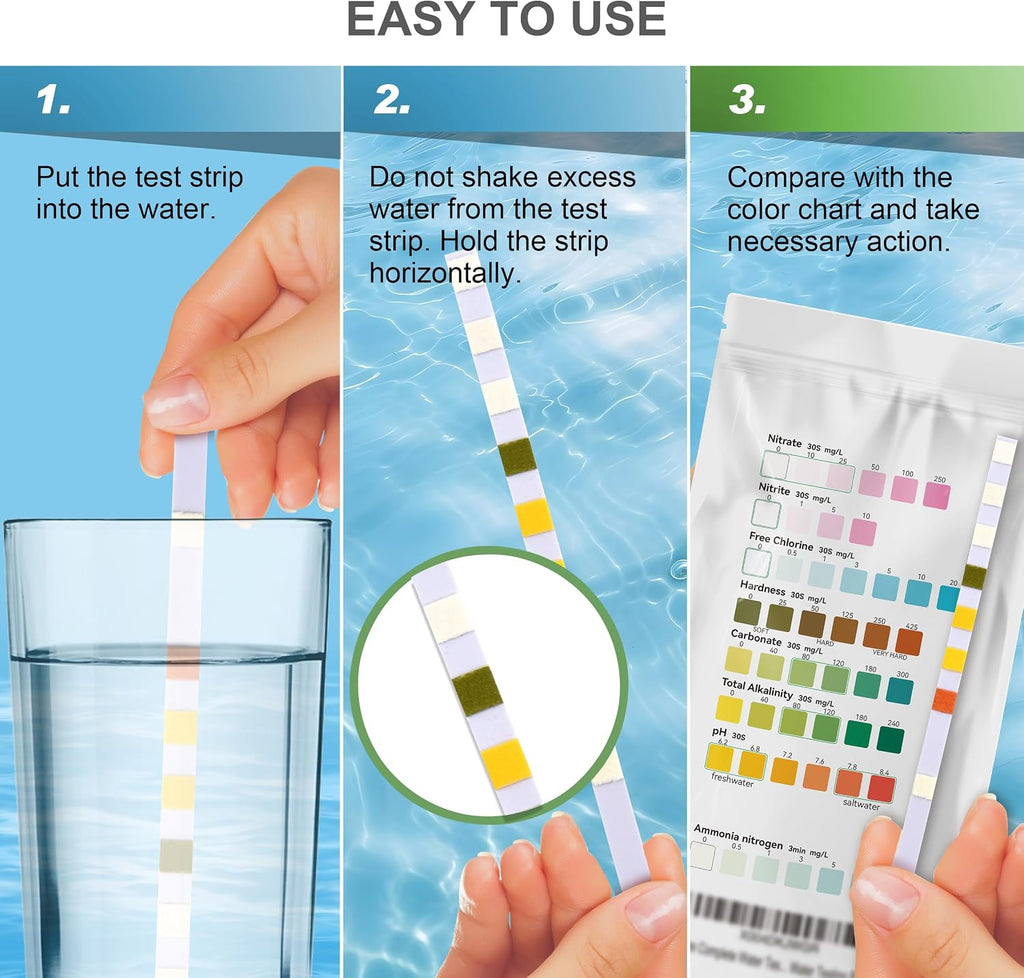 Aquarium Ammonia Test Strips 8-in-1 |25 Strips | Quick & Accurate Water Testing Test pH, Ammonia, Alkalinity