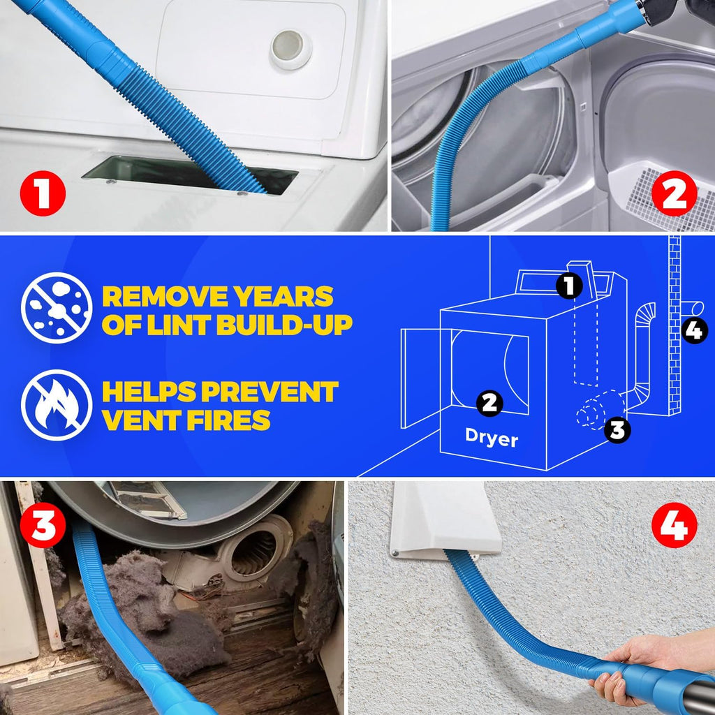 2 Pieces Dryer Vent Cleaner Kit, Dryer Lint Vacuum Attachment and Flexible Dryer Lint Brush, Dryer Vent Vacuum Hose
