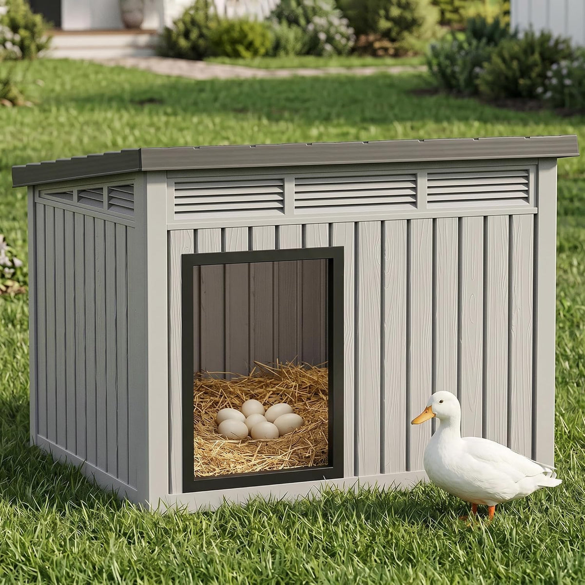 Outdoor Duck House, PP Resin, Gray
