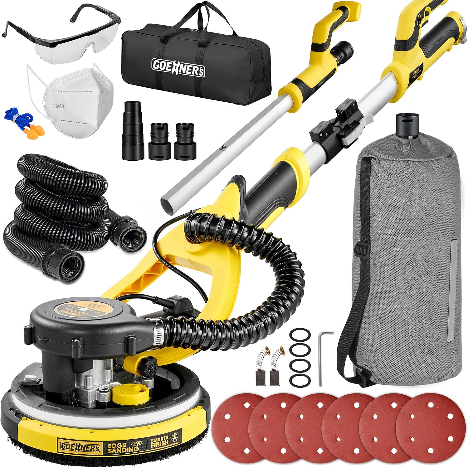 Drywall Sander, Electric Drywall Sander with Vacuum, Automatic Dust Removal, 7 Variable Speed, 900-1800RPM, 26’ Power