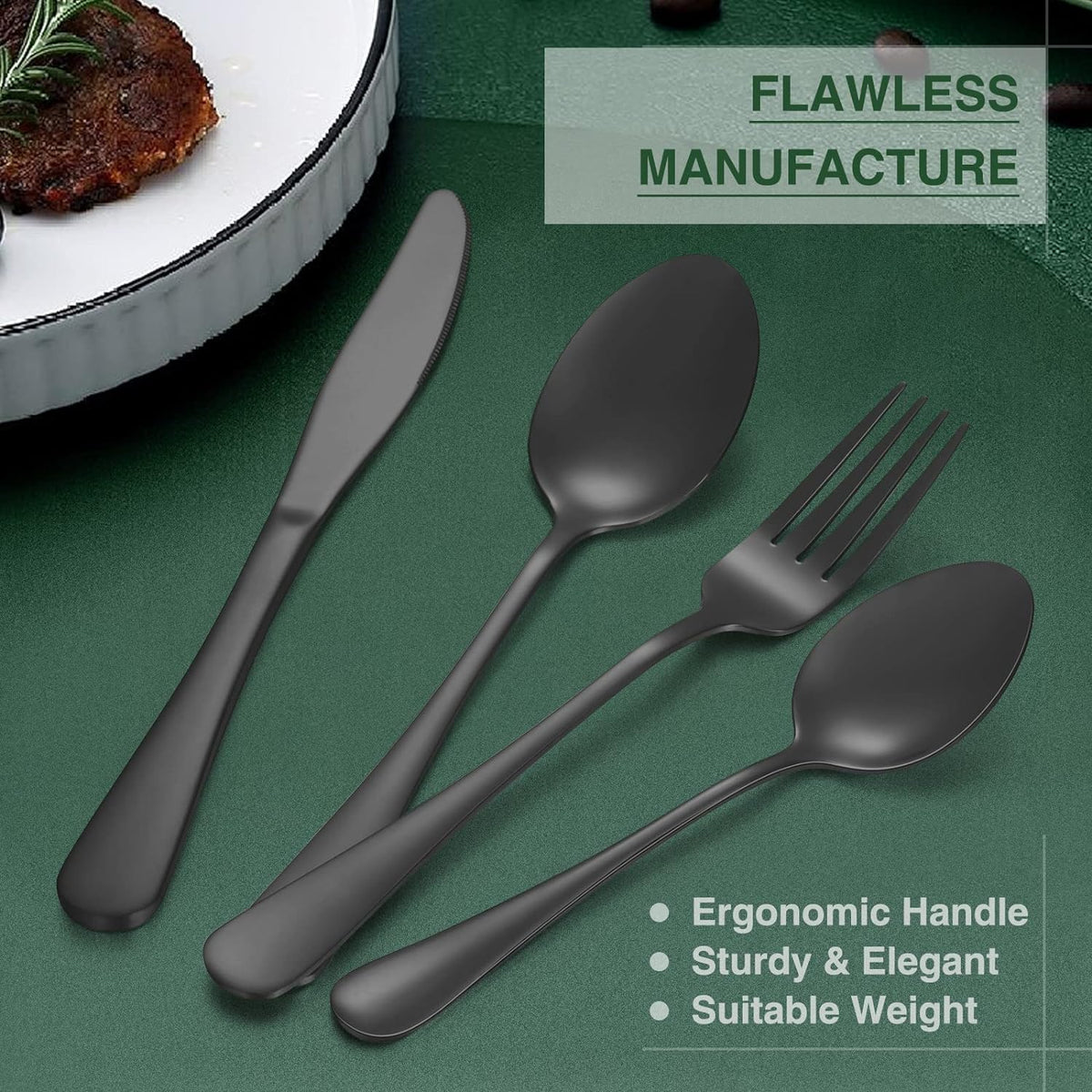 60-Piece Black Silverware Set with Organizer, AIVIKI Stainless Steel Flatware for 12, Cutlery Utensil Set for Home