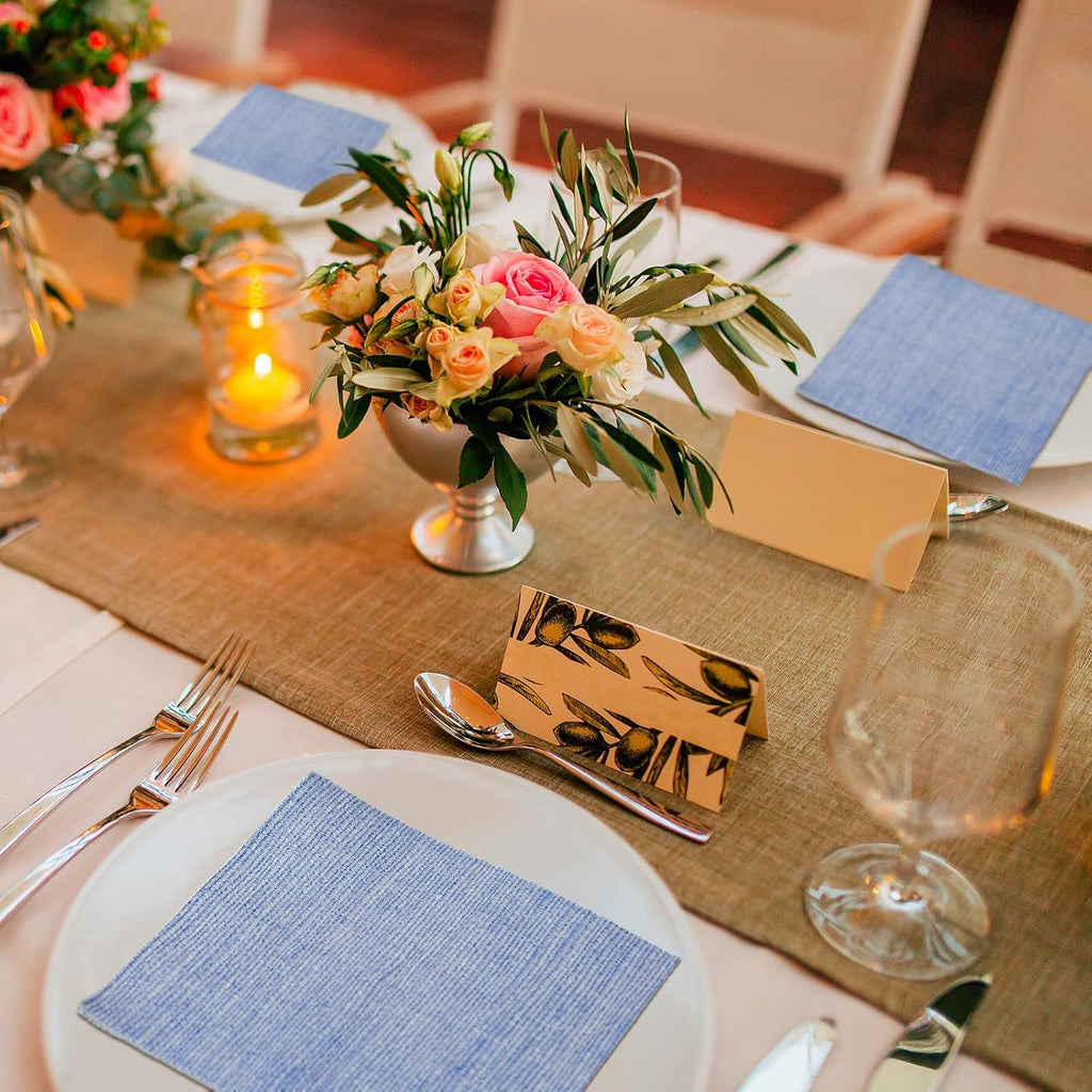 100 Pack Blue Linen Cocktail Napkin 10x10 Inch Disposable Napkins