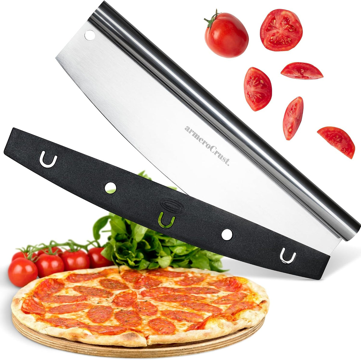13.8 Inch Pizza Cutter Rocker Blade - Easy Slicing - Premium Finish Pizza Slicer with Time Saving Pizza Cutter Rocker
