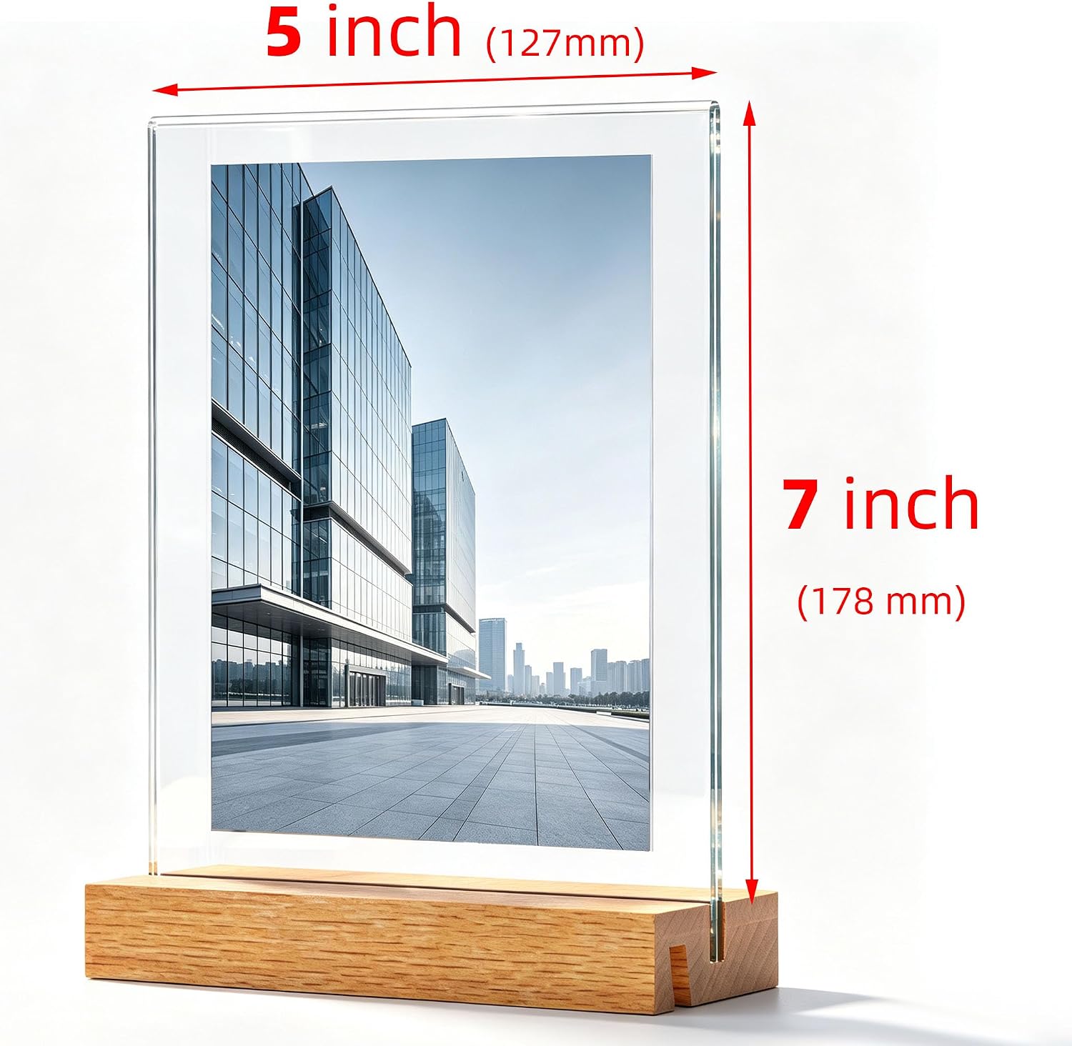 Acrylic Sign Holder with Wood Base, Dual Slot Design L/T Shape Tabletop Display Stand, Vertical Double-Sided & Slant