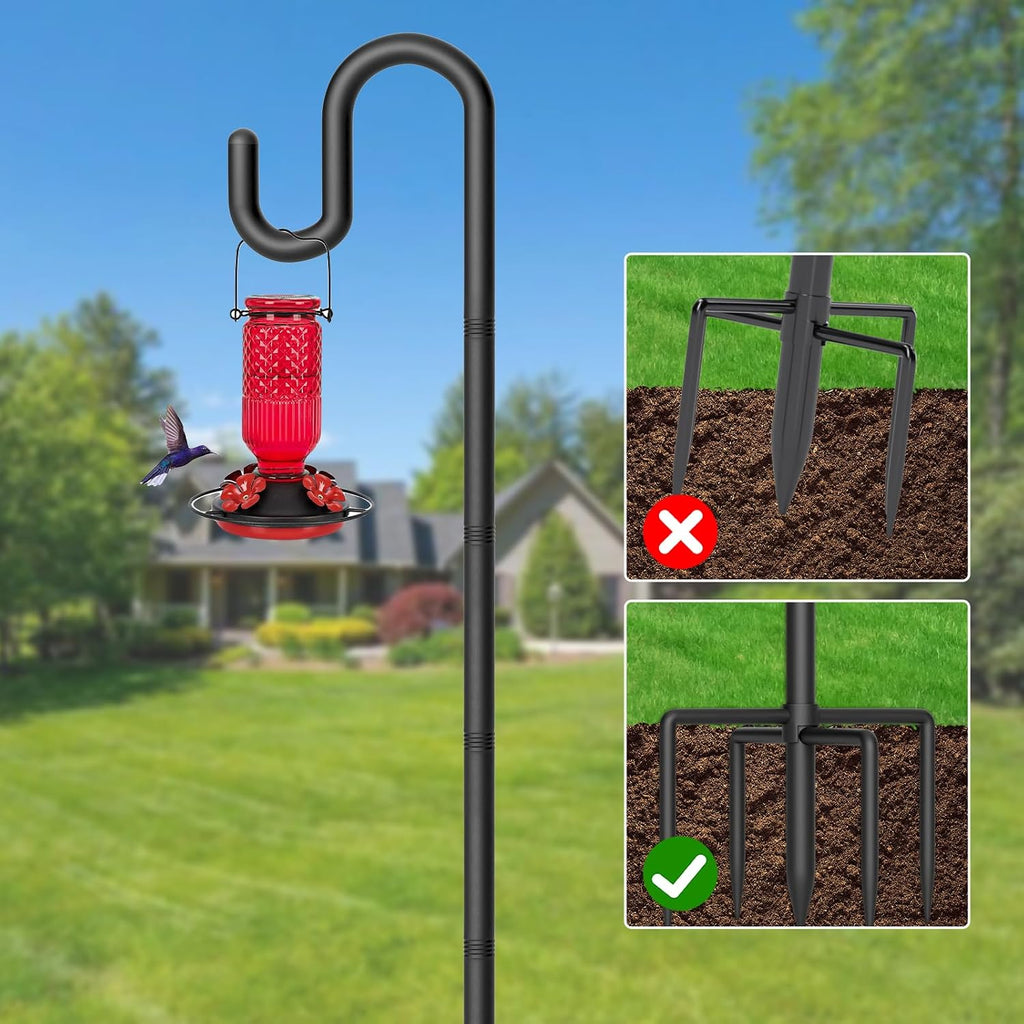 Shepherds Hook for Bird Feeder, 92" Heavy Duty Double Bird Feeder Pole with 5-Prong Base, Thickened Metal Shepherd