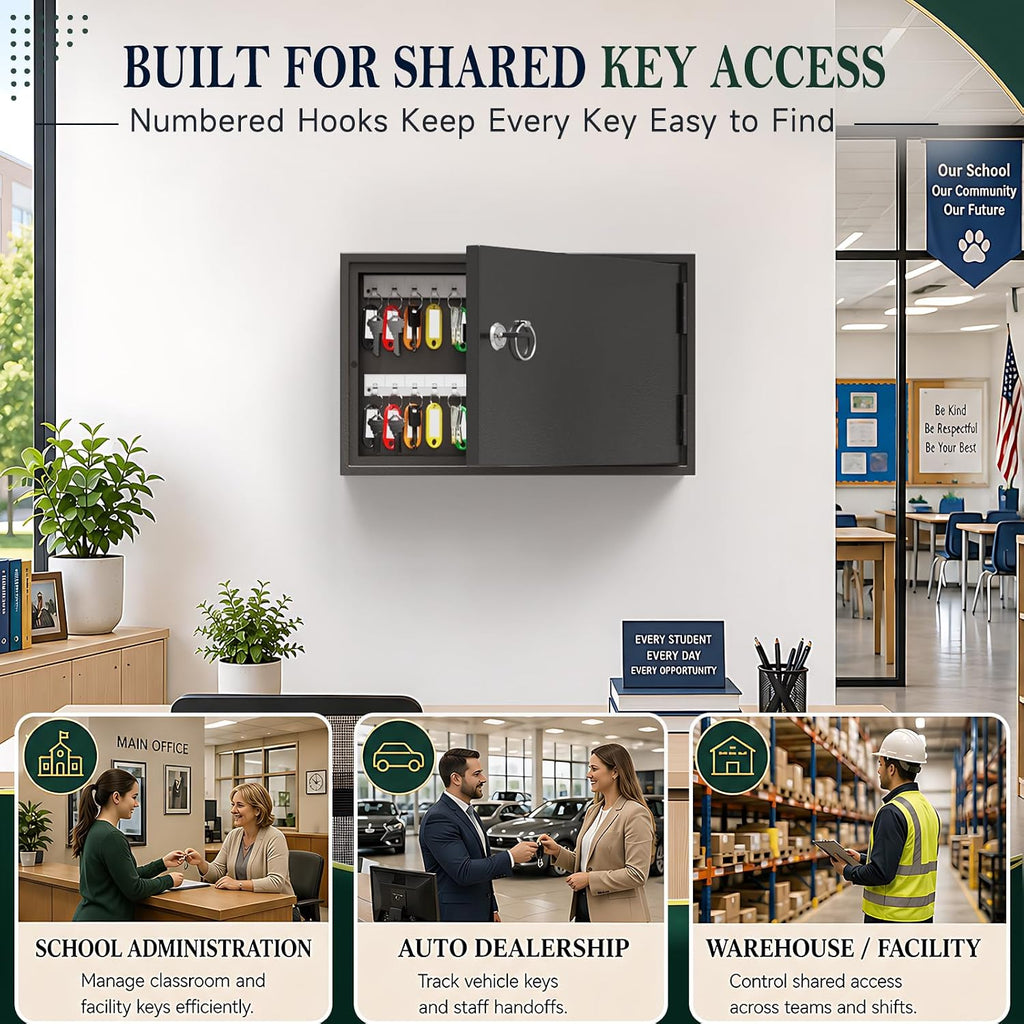 60-Keys Key Lock Box, Wall Mount Steel Key Organizer Cabinet with Key Tag | Security Key Holder Lockbox with Key