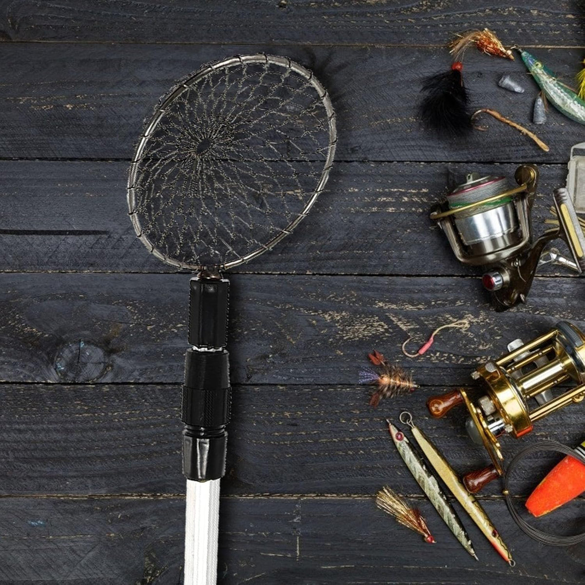Telescopic Winter Fishing Strainer Steel Wire Net with Rod