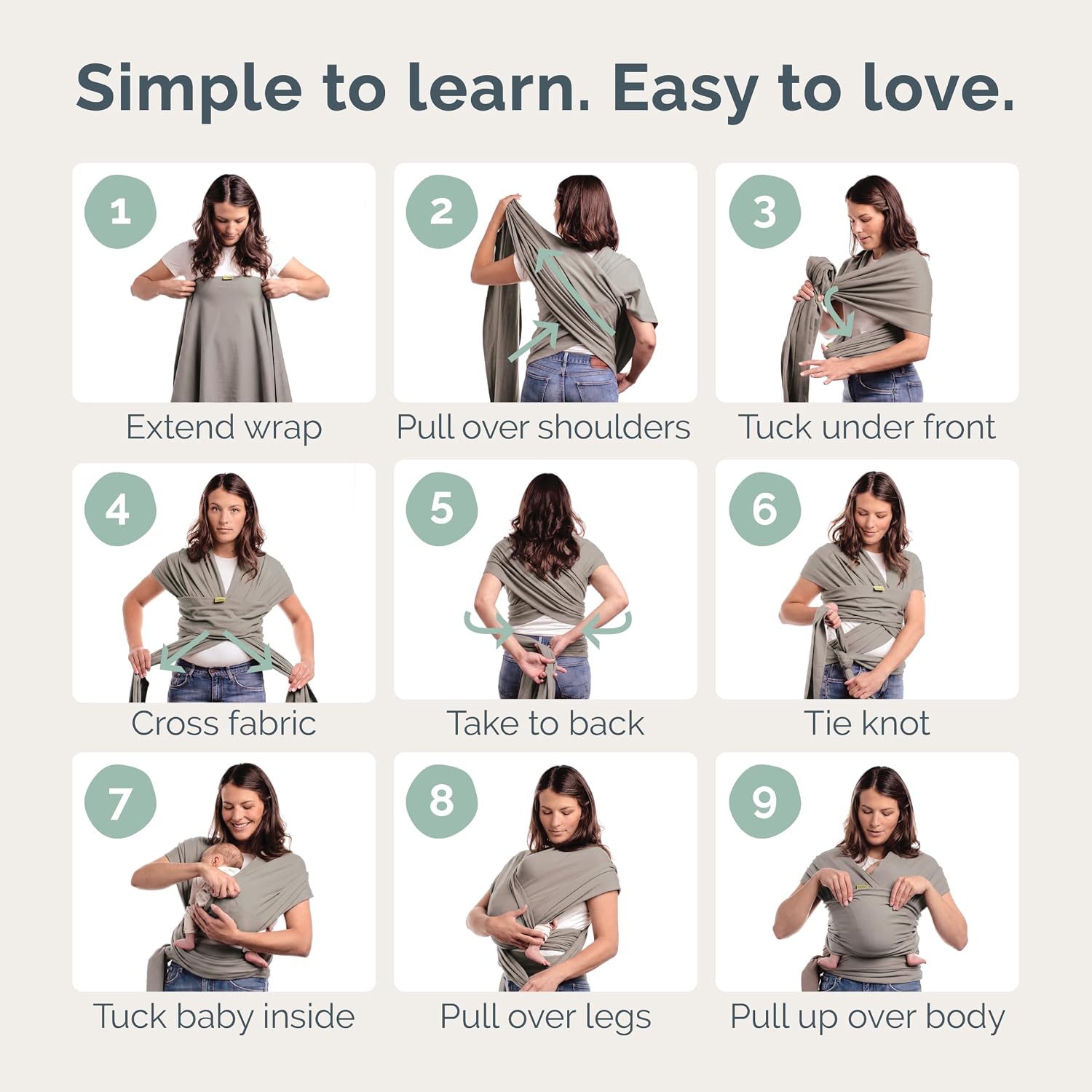 Baby Wrap Carrier - Stretch Cotton Newborn Sling, Grey | Breathable, Hands-Free Babywearing Carrier Wrap; ergonomic